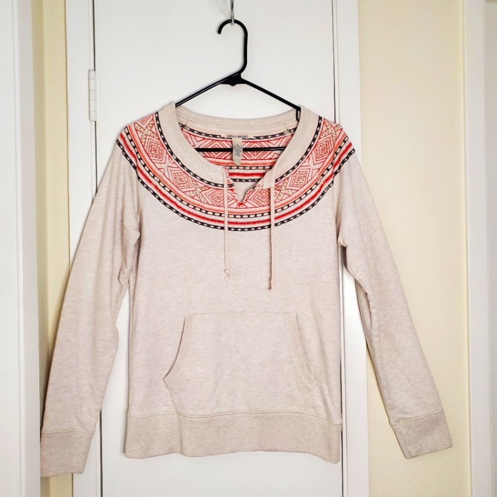 Lucky Brand Sweatshirt Beaded Embroidered Pullover Size Small Vintage Y2K